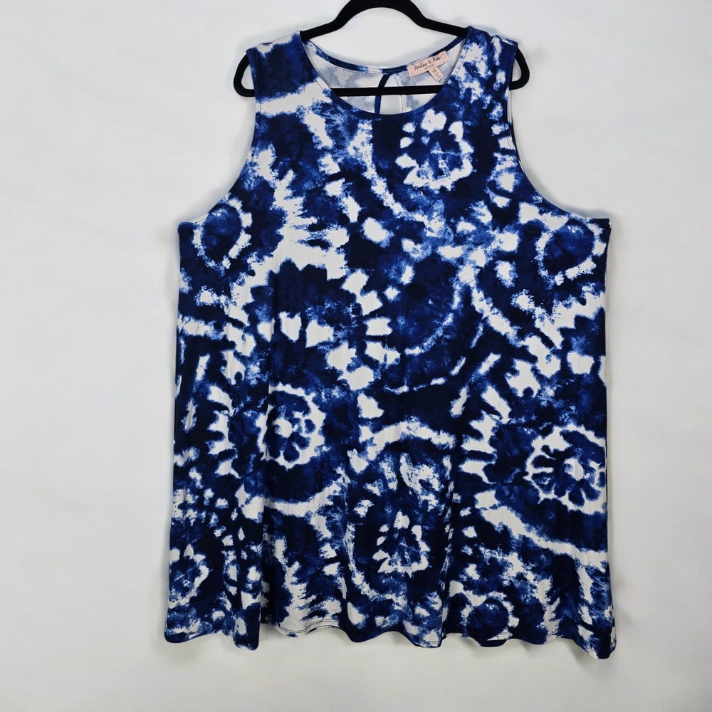 New Harlow & Rose Shift Dress Woman 3X Blue Tie Dye Sleeveless Keyhole Neck Soft
